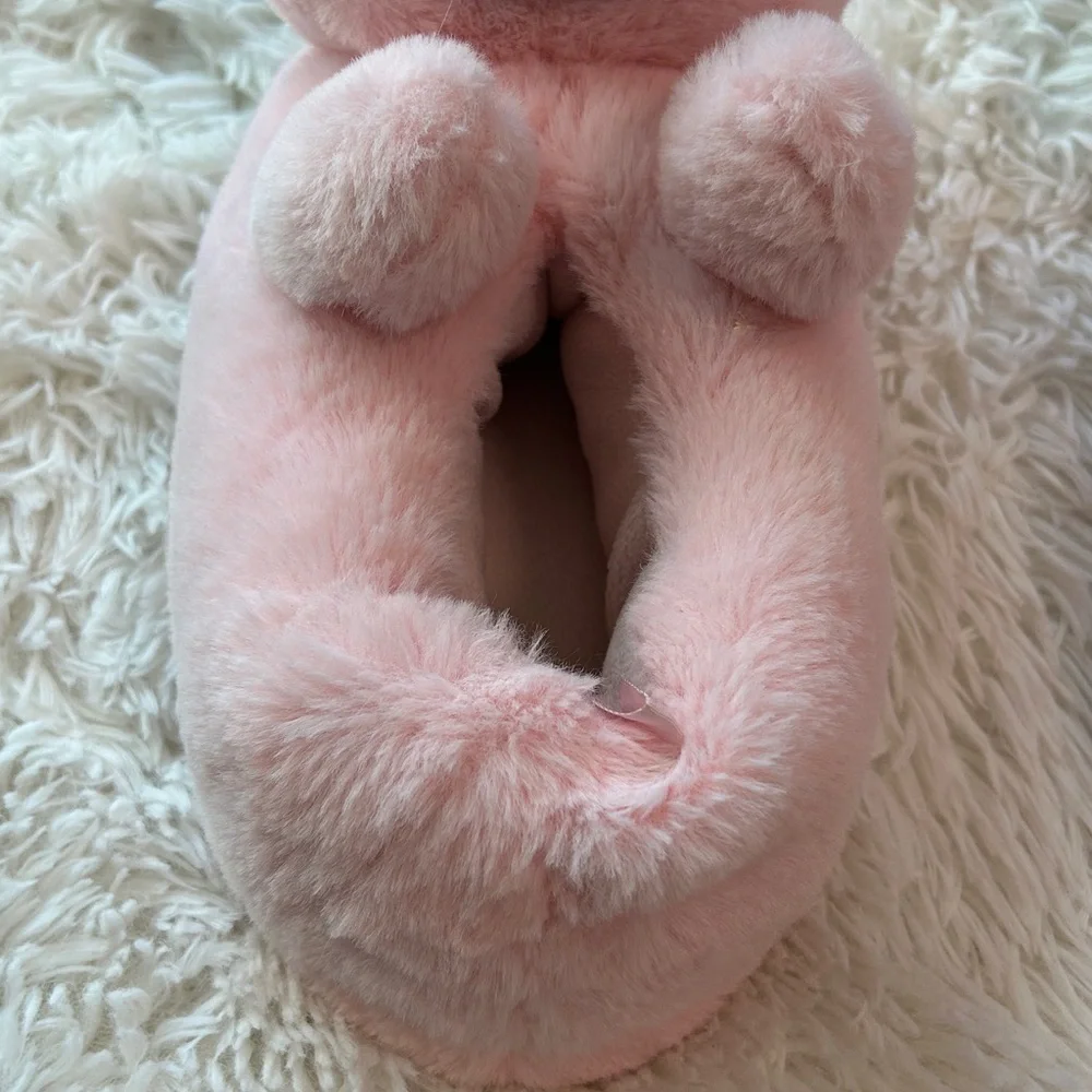 Old Navy Faux-Fur Pink Teddy Bear Critter Soft Plush Slippers for Girls XL (3-4)